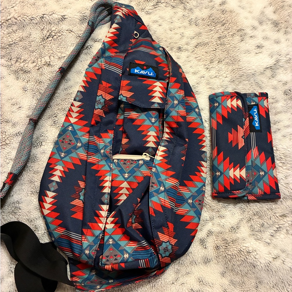 KAVU Geometric Sling Bag - Red and Blue